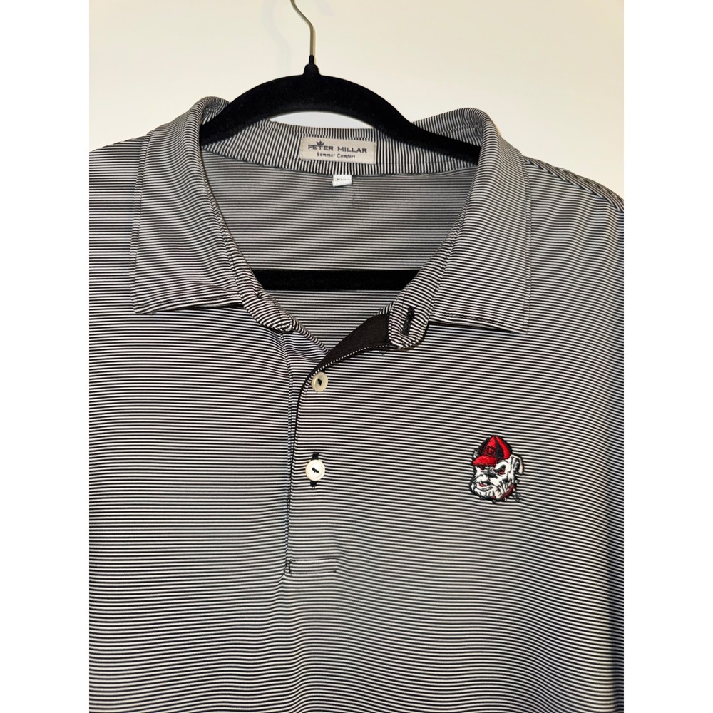 Peter Millar Summer Comfort UGA Georgia Bulldogs Polo Shirt Navy Stripe XXL